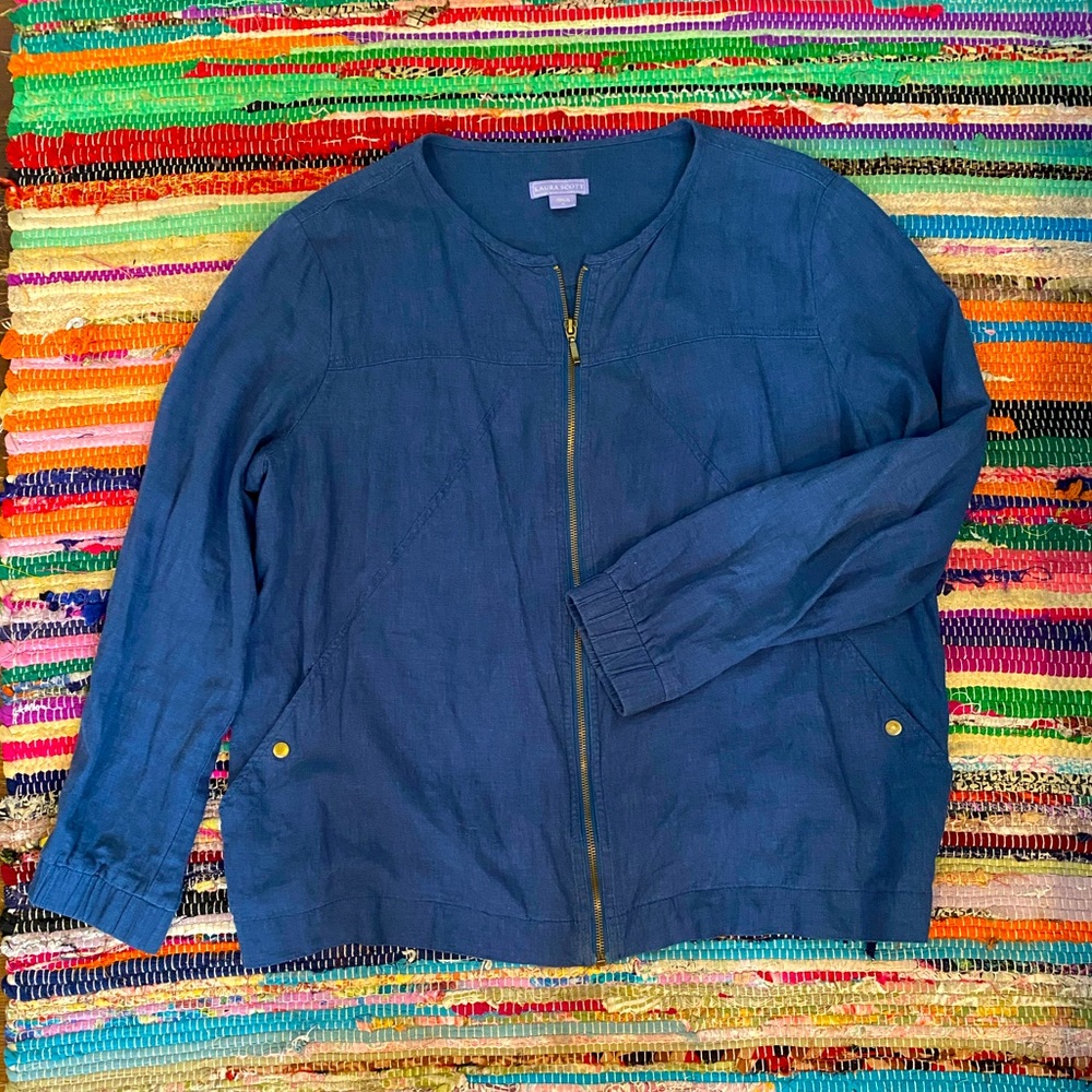 Denim blue fashion zip-up jacket